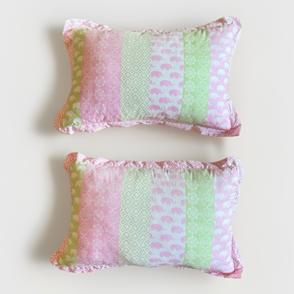 Vintage Tommy Hilfiger Pink & Green Paisley Elephant 12x18 Accent Pillow 100% Co